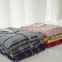 MUJI MUJI Unprinted simple plaid pajamas for men and women in autumn and winter pure cotton brushed double velvet thickened cotton couple home wear set