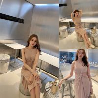 เขียวเทา/นู้ดชมพู ? SLYQ CREED TIE WAIST RIBBED MIDI DRESS เดรสยาวเว้าเอว ผ้าร่องคอตตอนเนื้อหนาพรีเมี่ยม