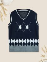 SOLOCOTE Big Boys School Uniform Cardigan Kids Classic Plaid Stripes V-neck Sleeveless Fall Winter Season Sweater