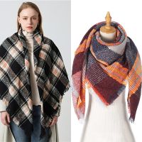 2022 Women Winter Scarf Cashmere Knitted Plaid Shawl Neck Wrap Thick Blanket Warm Stoles Lady Pashmina Bandana Triangle Scarves