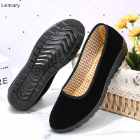 Lemary รองเท้าสี่เหลี่ยมส้นแบนหนังนิ่มสีดำ,รองเท้าสำหรับคุณแม่สปอร์ตชุดลำลองสบายนุ่ม