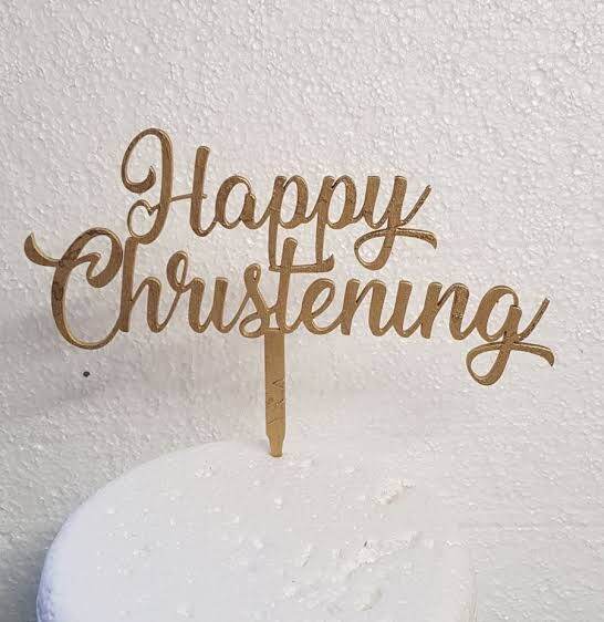 Happy Christening Cake topper Acrylic Baptismal Cake topper 5X4.5 Theos ...