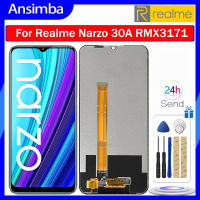 Ansimba จอ LCD ขนาด6.5นิ้วของแท้สำหรับ Realme Narzo 30A RMX3171แผงสัมผัสหน้าจอ LCD อะไหล่จอแอลซีดีชิ้นส่วนหน้าจอสำหรับ Realme Narzo 30A พร้อมเครื่องมือซ่อมฟรี