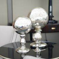 C&amp;C HOME Silver Vintage Glass Sphere ลูกแก้วแต่งบ้าน ของตกแต่งแนววินเทจ ของตกแต่งบ้าน บอลสีเงิน