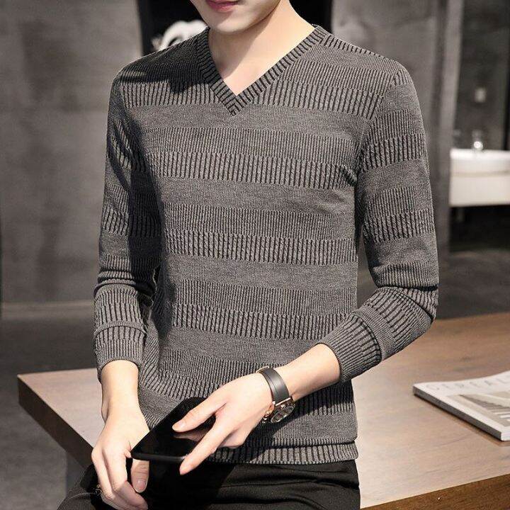 hnf531-sweater-for-men-solid-warm-comfortable-bottoming-shirt-v-neck-mens-slim-knitter-pullover-long-sleeve-korean-style-autumn-tops-2021-new