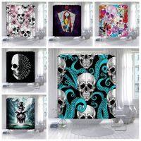 Green Skulls With Red Flowers Halloween Shower Curtain Window Curtains Horror Waterproof Bathroom Partition Bath Decor 180x180cm