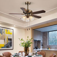 โคมไฟระย้า Ceiling Lights 42 Inches Vintage 5 Red Wood Blades Bronze Ceiling Fan with 3Glass Shade