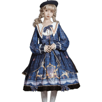 Spot parcel post Lolita Original Design lolita Butterfly Love Flies OP Positioning Flower Cut Navy Collar Long Sleeve Dress Three Colors