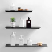☽✎ Bathroom Organizer Rack Black Space Aluminum Wall Mounted Kitchen Accessory Tray Shower Storage Rack Shampoo Cosmetic Shelf