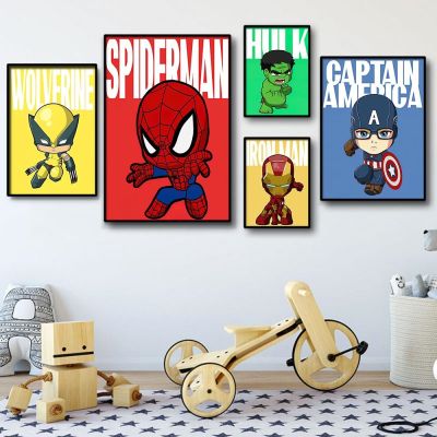 ◊┋▨ Disney Marvel โปสเตอร์ Super Hero ภาพยนตร์คลาสสิก Avengers รูปการ์ตูน Wall Art ภาพวาดผ้าใบพิมพ์เด็กตกแต่งห้อง