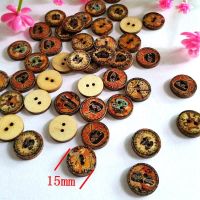 50 PCS/set DIY Novelty Retro print buttons 2 Holes 15mm Clothes Wooden Buttons Scrapbooking Knopf Buttons Sewing Accessories