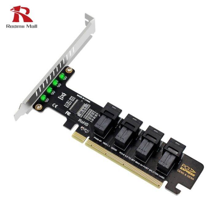 Pcie X16 ke 4 port AS 2 Nvme Sff-8643 kartu ekspansi Sff-8639 Pci-e 4.0