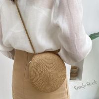 【Ready Stock】 ☊﹍ C23 Yogodlns Minimalist Round Straw Shoulder Bag For Women Woven Handmade Summer Casual Crossbody Bag