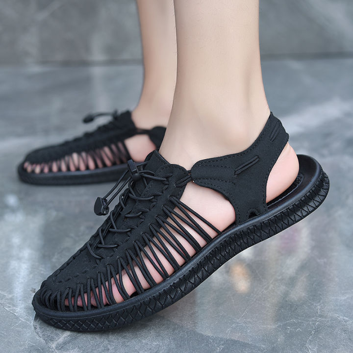 trsoye-รองเท้าแตะกลางแจ้งรองเท้าลำลองระบายอากาศได้สำหรับรองเท้าถักรองเท้าแตะสำหรับผู้ชายแฟชั่นใหม่ฤดูร้อน