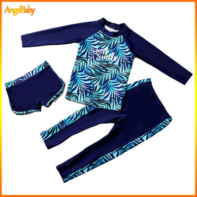 AngelBaby 3pcs/set Kids Boys Girls Quick Dry Sunscreen Long Sleeve Swimwear Pants Shorts Set
