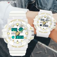 SANDA Fashion Men Sport Watches Waterproof Student Multifunctional Wristwatch Relogio LED Digital Quartz White Watch Girl Clock