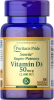 [Puritans Pride] Vitamin D(D3) 2000IU 100 Capsules Strong Bones