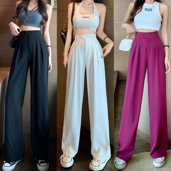ice silk Suit pants for girls women Korean office fashion style high