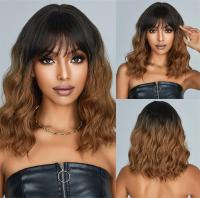 Middle Length Ombre Brown Synthetic Wigs with Bangs Short Brown Curly Wave Wig for Women Natural Daily Hair Heat Resistant Fiber [ Hot sell ] men Shose Center