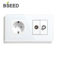 Bseed เบ้าติดผนังมาตรฐานอียูกับซ็อกเก็ตคริสตัลหน้าจอโทรศัพท์ทีวีดาวเทียมสีขาวดำทองมาตรฐานอียู157มม.