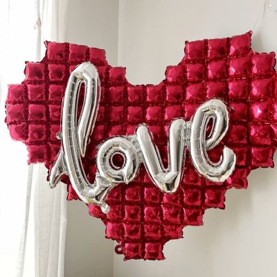 Heart Shaped Plaid Background Wall Aluminum Foil Balloons LOVE Love Letter Balloons Wedding Valentines Day Decoration Supplies Adhesives Tape