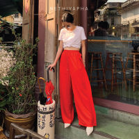 NETHIYAPHA - Raffle Pants : Red กางเกงขายาวเอวสูง สีแดง