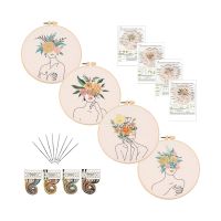 4 Pack Embroidery Kit for Cross Stitch Starter Kit Include Craft Stamped 4 Embroidery Cloth with