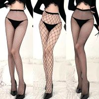 ถุงน่องเปิดเป้าลูกไม้ Fishnet สีดำญี่ปุ่นถุงน่องกอธิคชุดชั้นในรัดรูปถุงเท้าตาข่ายสำหรับผู้หญิง