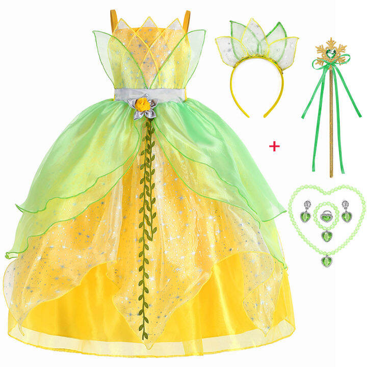 tiana-คอสเพลย์เครื่องแต่งกายสาวเจ้าหญิงและกบสีเขียวหรูหราชุด-carnival-party-เด็ก-elegant-gown