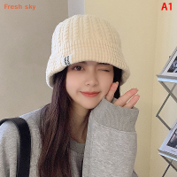 Fresh sky หมวกฤดูหนาวสำหรับผู้หญิงหมวกทรงถังหมวกชาวประมงนุ่มผ้าขนแกะอบอุ่นหมวกลำลองปานามาหมวกกลางแจ้งกำมะหยี่หมวกกันแดดสำหรับผู้หญิงทุกเพศ