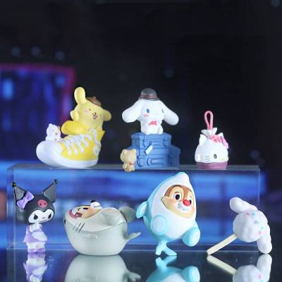 7pcs Sanrio Action Figure Gift For Kids Kuromi Kitty Cinnamoroll Purin Chip and Dale Model Dolls Toys For Kids