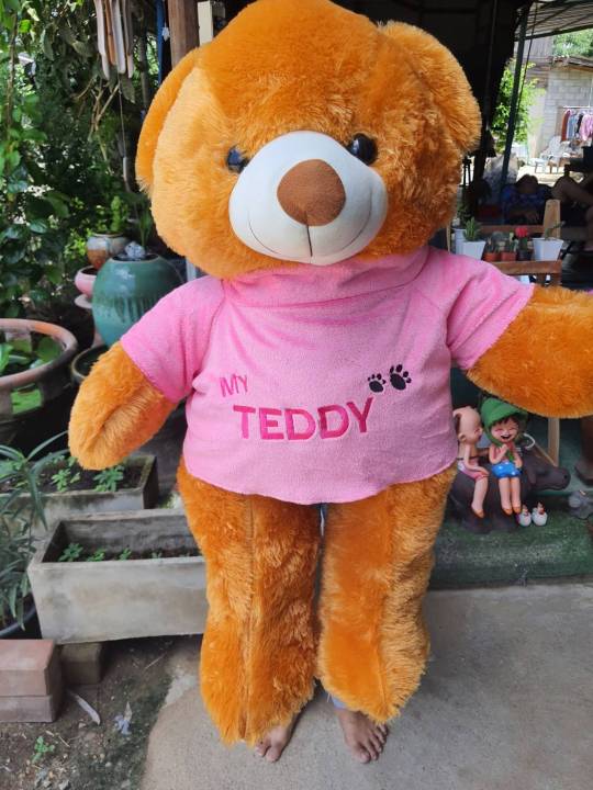 หมีเทดดี้-หมีขนปุย-ใส่เสื้อ-น่ารัก-ตัวใหญ่-100-เซนติเมตร-งานปักสวยงาม-พรีเมี่ยมมากๆ-สินค้าพร้อมส่ง-ผลิตในไทย
