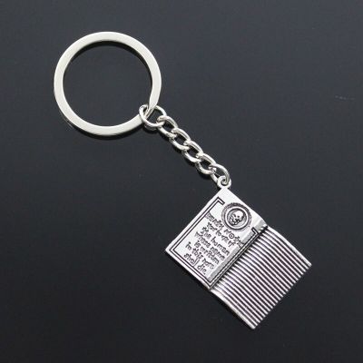 New Fashion Men 30mm Keychain DIY Metal Holder Chain Vintage Book Death Note 32x24mm Silver Color Pendant Gift Key Chains