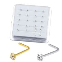 20PCS/Box Sterling L Shape Nose Stud Ring 2mm Clear Crystal Nose Piercing Body Jewelry