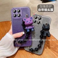 ด้วยฟิล์มเลนส์ เคสโทรศัพท์ Phone Case Honor X8a X7a X9 X8 X7 X6 X5 4G 5G ใหม่ เคส ซิลิโคนเงางามทันสมัยพร้อมสายรัดข้อมือตัวการ์ตูนน่ารักหมีบูลด็อก เคสโทรศัพท Cover 2023