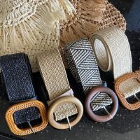 【YP】 38.58  39;  39; STRAW STRETCH BELT Boho Raffia for  Women’s Wicker with Woven Buckle