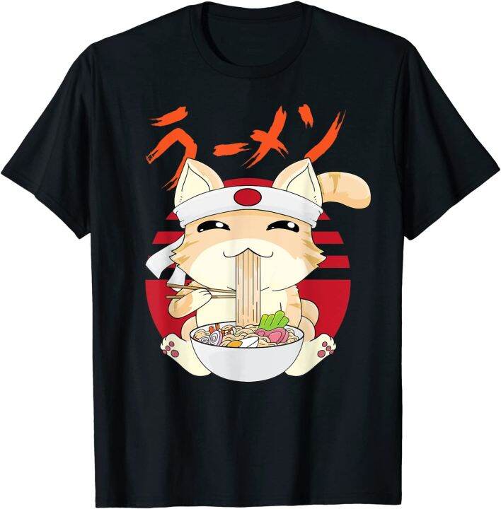 Ramen Cat Kawaii Neko Ramen Japanese Anime T Shirt Pure Cotton Black White Blue Tops Lazada Ph 4048