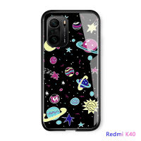 UCUC เคสโทรศัพท์เคสสำหรับ Xiaomi Redmi K40ปลอก Xiaomi Redmi K40 Pro การ์ตูน Moon Sun Space นักบินอวกาศ NASA Galaxy Glossy กระจกเทมเปอร์กลับ Soft Edge เคสโทรศัพท์