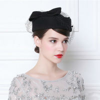 Vintage French Wool Women Beret Winter Felt Hat With Bow Flat Top Hats Lady Stewardess Cap Fedoras Chapeau Femme Feutre