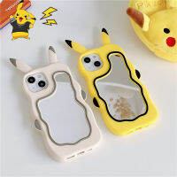 ปลอกสำหรับ iPhone 14/13/12/11 Pro Max 14 Plus การ์ตูน Pikachu พร้อมกระจกโต๊ะเครื่องแป้งซิลิโคนอ่อนนุ่มโทรศัพท์น่ารักปกหลัง