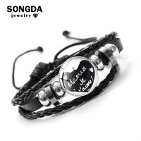 SONGDA New Fashion Je t 39;aime Maman Papa Bracelet Family Gift Love Mom amp; Dad Cartoon Pattern Glass Dome Leather Bracelet Pulseras