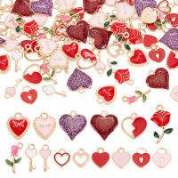 90Pcs 15 Style Alloy Enamel Charms Rose &amp; Broken Heart &amp; Flower Light Gold Mixed Color 12-23.5x7-15.5x1.5-3mm Hole: 1.5-4mm 6pcs/style