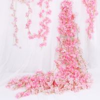 180CM Artificial Flower Cherry Blossom Vine Wall Hanging Fake Flower Decoration Wedding Supplies Rattan Garland Home Decor Pink Artificial Flowers  Pl