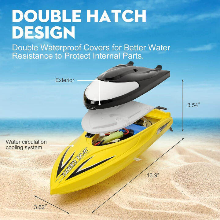 zyerch-rc-boat-remote-control-boat-for-pools-and-lakes-25-km-h-fast-rc-boats-for-adults-and-kids-2-4ghz-self-righting-racing-boats-with-2-rechargeable-battery-low-battery-alarm-yellow