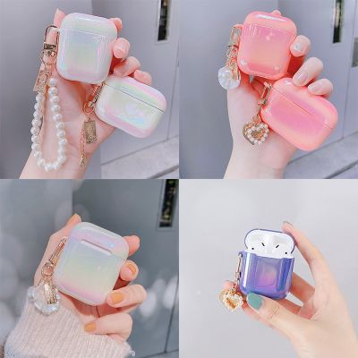 Luxury Lovely Pearl Shell Keychain Water Drop Rainbow Hard Headphone Earphone case for Airpods 1 2 3 Pro Wireless Headset Cover Headphones Accessories