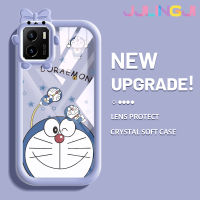 Jjlingji เคสสำหรับ VIVO Y15s Y15a Y01เคสแฟชั่นการ์ตูนน่ารักลายโดราเอมอนที่มีสีสันสร้างสรรค์เคสเลนส์กล้องถ่ายรูปแบบนิ่มสัตว์ประหลาดน้อยซิลิโคนโปร่งใสเคสกันกระแทกแบบใสง่าย