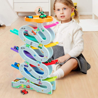 CuteHome รถราง รถรางไม้ รถแข่ง รางพลาสติก 7 ชั้น รถแข่งไม้ รถรางแบบสไลด์เดอร์ รถสไลด์เดอร์พลาสติก ของเล่นเด็ก ของเล่นไม้ ของเล่นเสริมพัฒนาการ Plastic Wooden Miniature Speeding Car