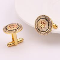 Classic Gold-Color Plated Rhinestone Copper Black Painting Men 39;s Cufflink Wedding Suit Shirt Buttons Cufflinks