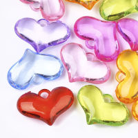 5pc Transparent Acrylic Pendants Heart Mixed Color 26.5x38.5x12mm Hole: 3.5mm