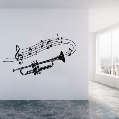 [24 Home Accessories] ทรัมเป็ตดนตรีสติ๊กเกอร์ติดผนังห้องเด็กเนอสเซอรี่เพลงบันทึกไวนิลรูปลอกผนังห้องนั่งเล่นตกแต่งห้องครัว W100